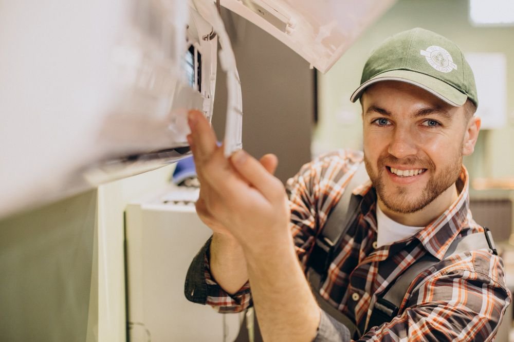 Home repairman doing air conditioner service 5